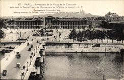 CPA Paris Panorama de la Place de la concorde pris vers le Sacre Coeur de Montmartre et l'Opera a dr