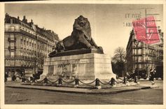 CPA Paris en flanant le Lion de Belfort a Bartholdi sculpt 