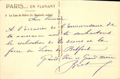 CPA Paris en flanant le Lion de Belfort a Bartholdi sculpt