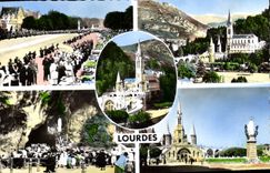 CPA Lourdes Benediction des Malades La Basilique et la Grotte 