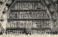 CPA Cathedrale de Reims Tympan du Portail nord Scenes de la Vie de Saint Remi et de Saint Nicaise 