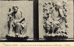 CPA Cathedrale de Reims Figures du Portail sud de la Facade Seconde Moitie du XIII siecle 