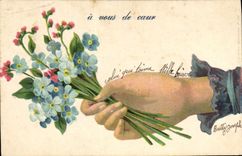 CPA A vous de coeur Fleurs Main