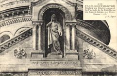 CPA Paris Montmartre Statue du Christ ornant la Facade de la Basilique du Sacre Coeur 