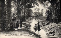 CPA Scenes et Types A la Degula jeunes Arabes traversant l'Oued 