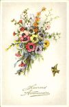 CPA Heureux Anniversaire Fleurs