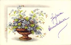 CPA Joyeux Anniversaire Fleurs