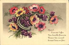 CPA Quand l'amitie l'offre une lumbre fleurette trouve bon accueil et met l'ame en fete Fleurs Fer a