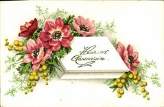 CPA Heureux Anniversaire Fleurs Fer a cheval