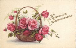 CPA Heureux Anniversaire Fleurs