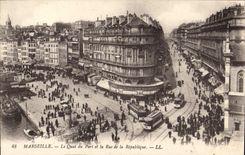 CPA Marseille Le Quai du Port et Rue de la Republique 