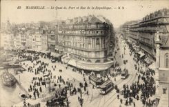 CPA Marseille Le Quai du Port et rue de la Republique 