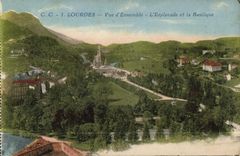 CPA Lourdes Vue d'Ensemble L'Esplanade et la Basilique 