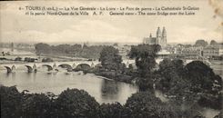 CPA Tours La Vue Generale La Loire Le Pont de Pierre La Cathedrale St Gatien et la partie Nord Ouest