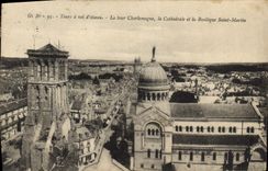 CPA Tours a vol d'oiseau La tour Charlemagne la Cathedrale et la Basilique Saint Martin 