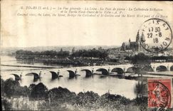 CPA Tours L et L La Vue generale La Loire Le Pont de pierre La Cathedrale St Gatien et la Partie Nor