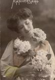 CPA Anniversaire Femme Fleurs