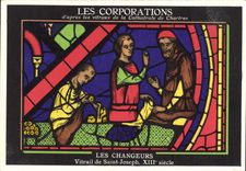 CPA Les Corporations d'apres les vitraux de la Cathedrale de Chartres Les Changeurs Vitrail de Saint