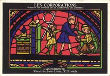 CPA Les Corporations d'apres les vitraux de la Cathedrale de Chartres L'Aubergiste Vitrail de Saint 