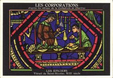 CPA Les Corporations d'apres les vitraux de la Cathedrale de Chartres Les Epiciers Vitrail de Saint 