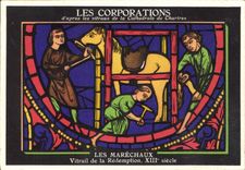 CPA Les Corporations d'apres les vitraux de la Cathedrale de Chartres Les Marechaux Vitrail de la Re