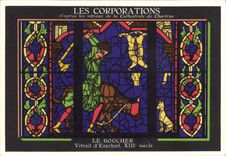 CPA Les Corporations d'apres les vitraux de la Cathedrale de Chartres Le Boucher Vitrail d'Ezechiel 