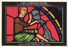 CPA Les Corporations d'apres les vitraux de la Cathedrale de Chartres Le Porteur d'Eau Vitrail de Ma