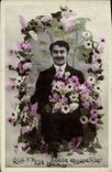 CPA Fantaisie Homme Fleurs