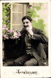 CPA Anniversaire Homme Fleurs