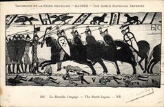 CPA Tapisserie de la Reine Mathilde Bayeux La Bataille s'engage 