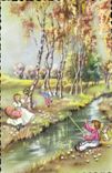 CPA Enfants Peche Pecheur Lapin