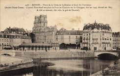 CPA Rennes Place de la Croix de la Mission et Gare des Tramways 