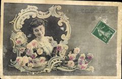 CPA Femme Fleurs