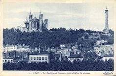 CPA Lyon La Basilique de Fourviere prise du Quai St Antoine 
