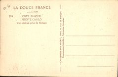 CPA Cote d'Azur Monte Carlo Vue generale prise de Monaco 