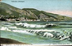 CPA Menton La Plage par un Coup de Mer 