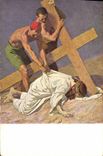 CPA IX Stationi Jesus fallt zum dritten Mal unter dem Kreuze 