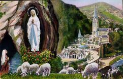 CPA Lourdes La Basilique et l'Apparition 