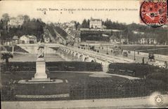 CPA Tours La Statue de Rabelais le pont pierre et la Tranchee