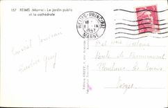 CPA Reims Marne Le Jardin Public et la Cathedrale 