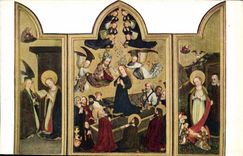 CPA Meister des Wolfgangaltares Mitte XV Jahrh Flugelaltar Mittelbild Himmelfahrt Und Kronung Mariae