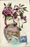 CPA Bonne Annee Fleurs Fer a cheval