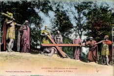 CPA Lourdes IXe station du Calvaire Jusus tombe pour la 3e fois 