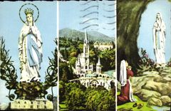 CPA Souvenir de Lourdes La Vierge la Basilique l'Apparition 