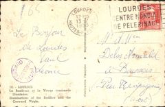 CPA Lourdes La Basilique et la Vierge couronne illuminees 