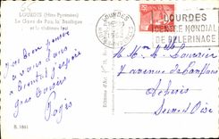 CPA Lourdes Htes Pyrenees le Gave de Pau la Basilique et la chateau Fort 