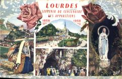 CPA Lourdes Souvenir du Centenaire Sainte Bernadette la Basilique la Grotte la Vierge de la Grotte l