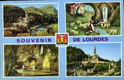 CPA Lourdes L'Apparition la Basilique et la Grotte 