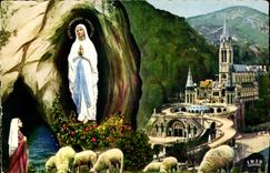 CPA Lourdes La Basilique et l'Apparition 