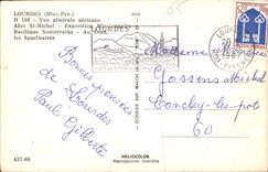 CPA Lourdes Htes Pyr Vue generale aerienne Abri St Michel exposition missionnaire Basilique Souterra